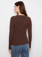 Charlie B Cotton Blend Ribbed Long Sleeve Top - Coffee