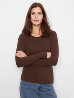 Charlie B Cotton Blend Ribbed Long Sleeve Top - Coffee