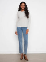 Charlie B Brushed Ribbed Crew Neck Top - Heather Grey