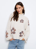 Charlie B High Neck Knit Sweater with Heart Placement - Lake Tahoe