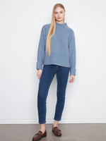 Charlie B Long Raglan Sleeve Mock Neck with Stitch Detail - Heather Denim