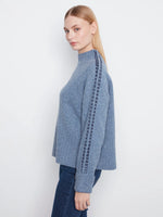 Charlie B Long Raglan Sleeve Mock Neck with Stitch Detail - Heather Denim