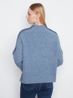 Charlie B Long Raglan Sleeve Mock Neck with Stitch Detail - Heather Denim