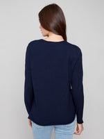 Charlie B Long Sleeve Basic V-Neck Sweater - Navy