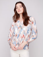 Charlie B Long Sleeve Printed V-Neck Sweater - Chevron
