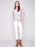 Charlie B Long Sleeve Printed V-Neck Sweater - Chevron
