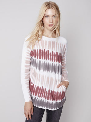 Charlie B Round Hem Sweater with Pockets - Raspberry