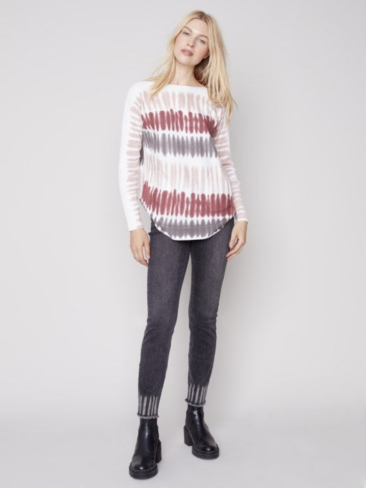 Charlie B Round Hem Sweater with Pockets - Raspberry