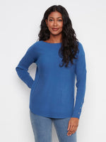 Charlie B Knit Sweater with Lace-Up Cuffs - Cobalt