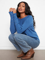 Charlie B Knit Sweater with Lace-Up Cuffs - Cobalt