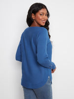 Charlie B Knit Sweater with Lace-Up Cuffs - Cobalt