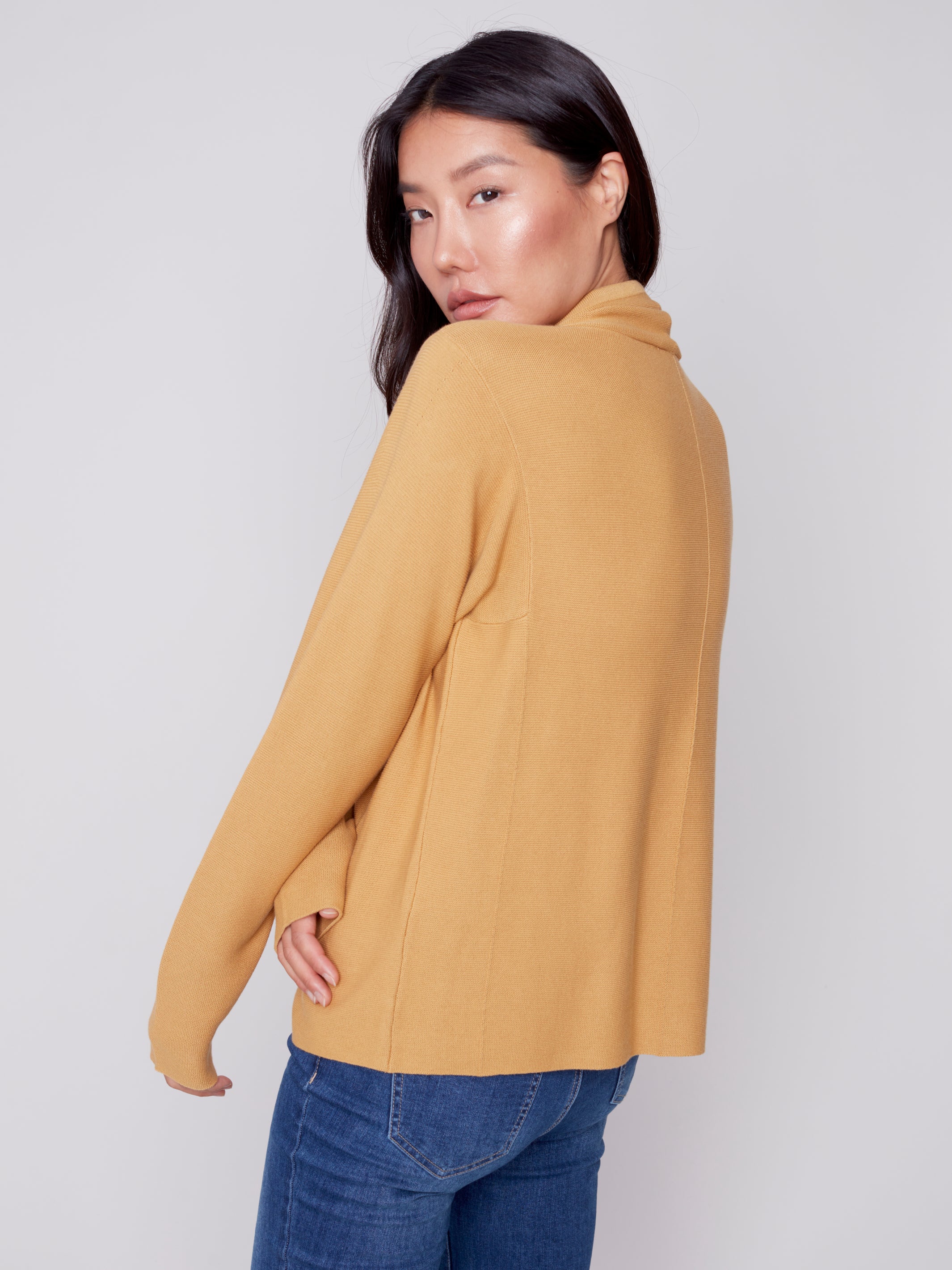 Charlie B Cotton Funnel Neck Sweater - Gold