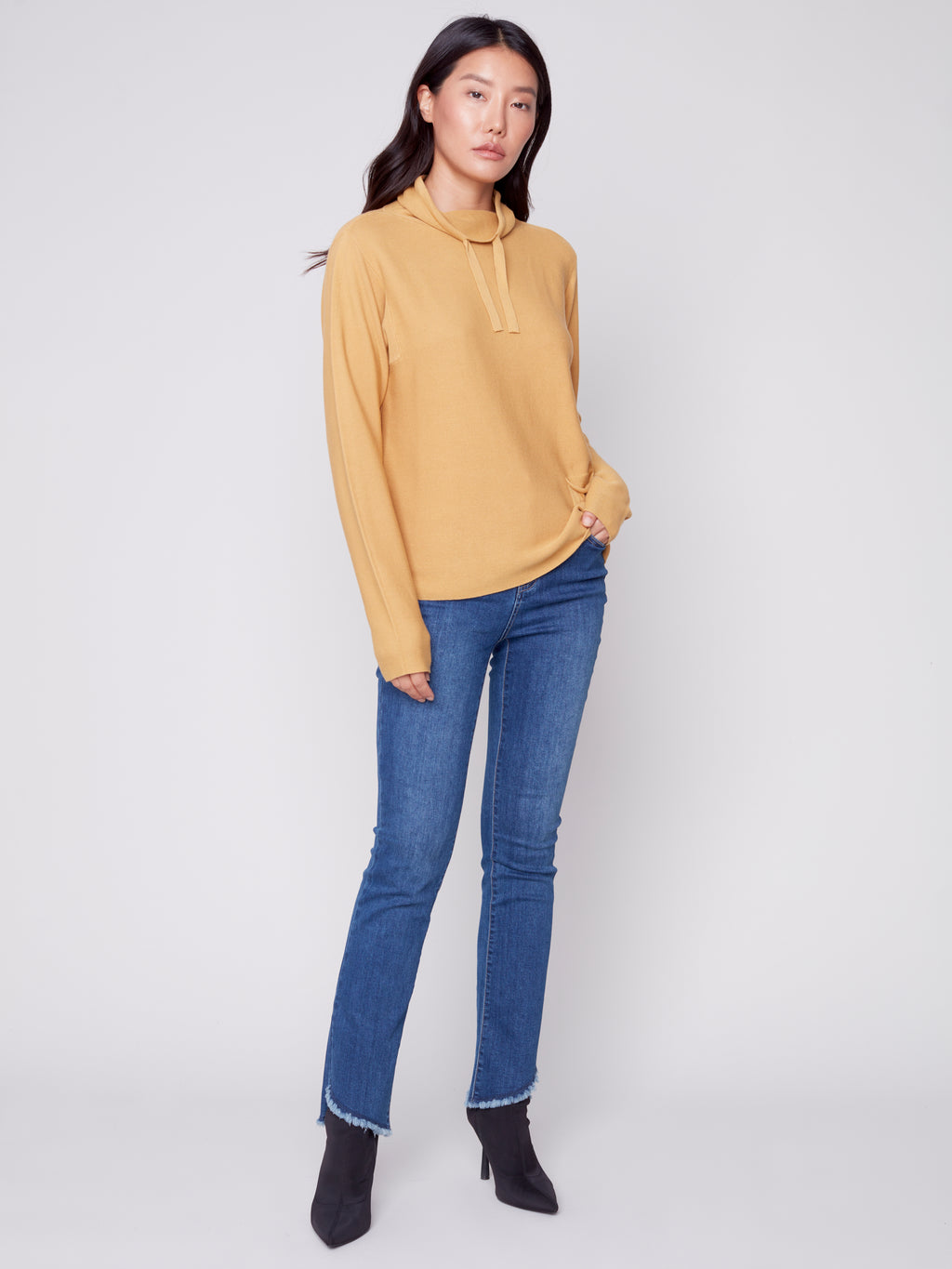 Charlie B Cotton Funnel Neck Sweater - Gold