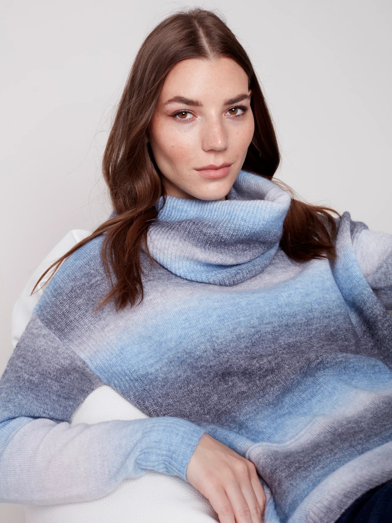 Charlie B Ombré Sweater with Removable Scarf - Denim