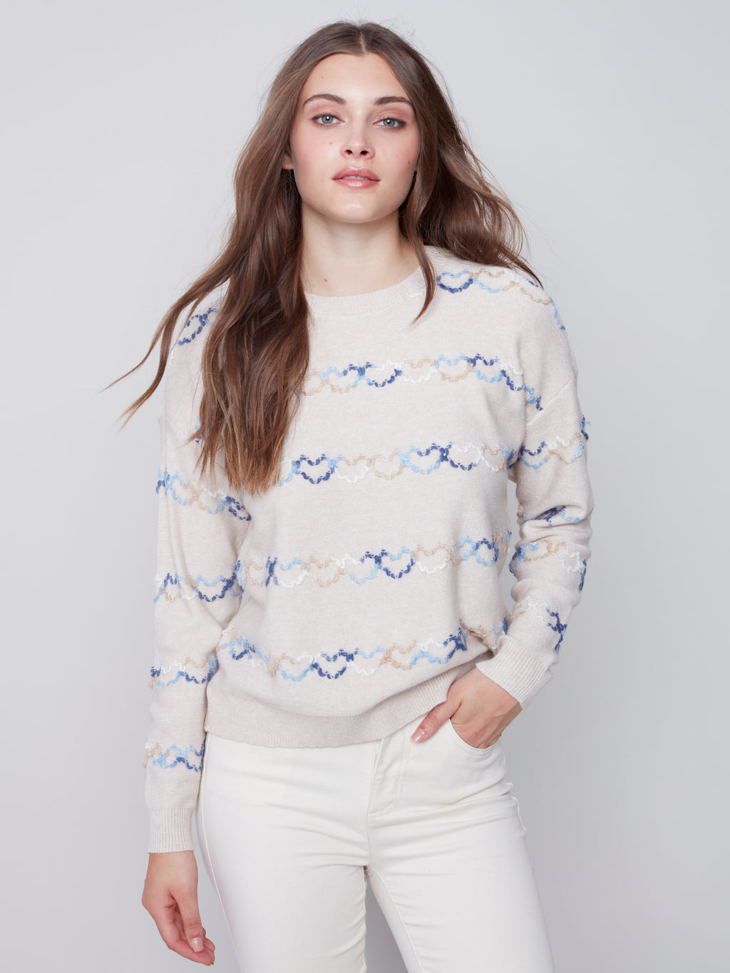 Charlie B Embroirded Heart Sweater - Almond