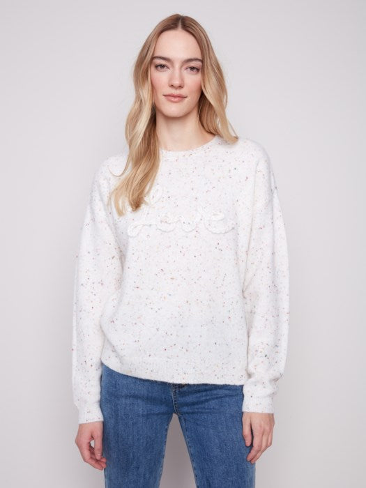 Charlie B Flecked Yarn Sweater with Braided LOVE