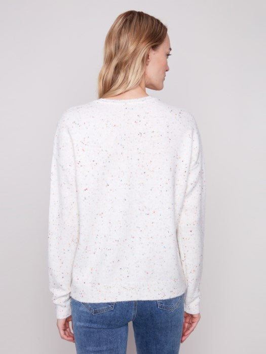 Charlie B Flecked Yarn Sweater with Braided LOVE