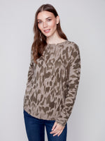 Charlie B Crew Neck Sweater with Fray Edges - Spruce Flower