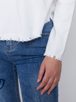 Charlie B Crew Neck Sweater with Fray Edges - Cream