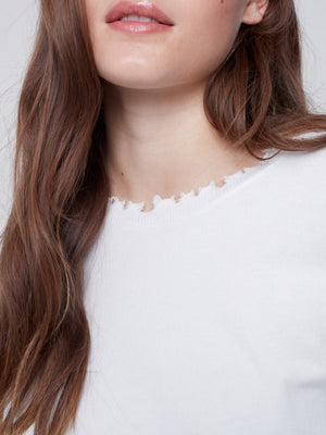 Charlie B Crew Neck Sweater with Fray Edges - Cream