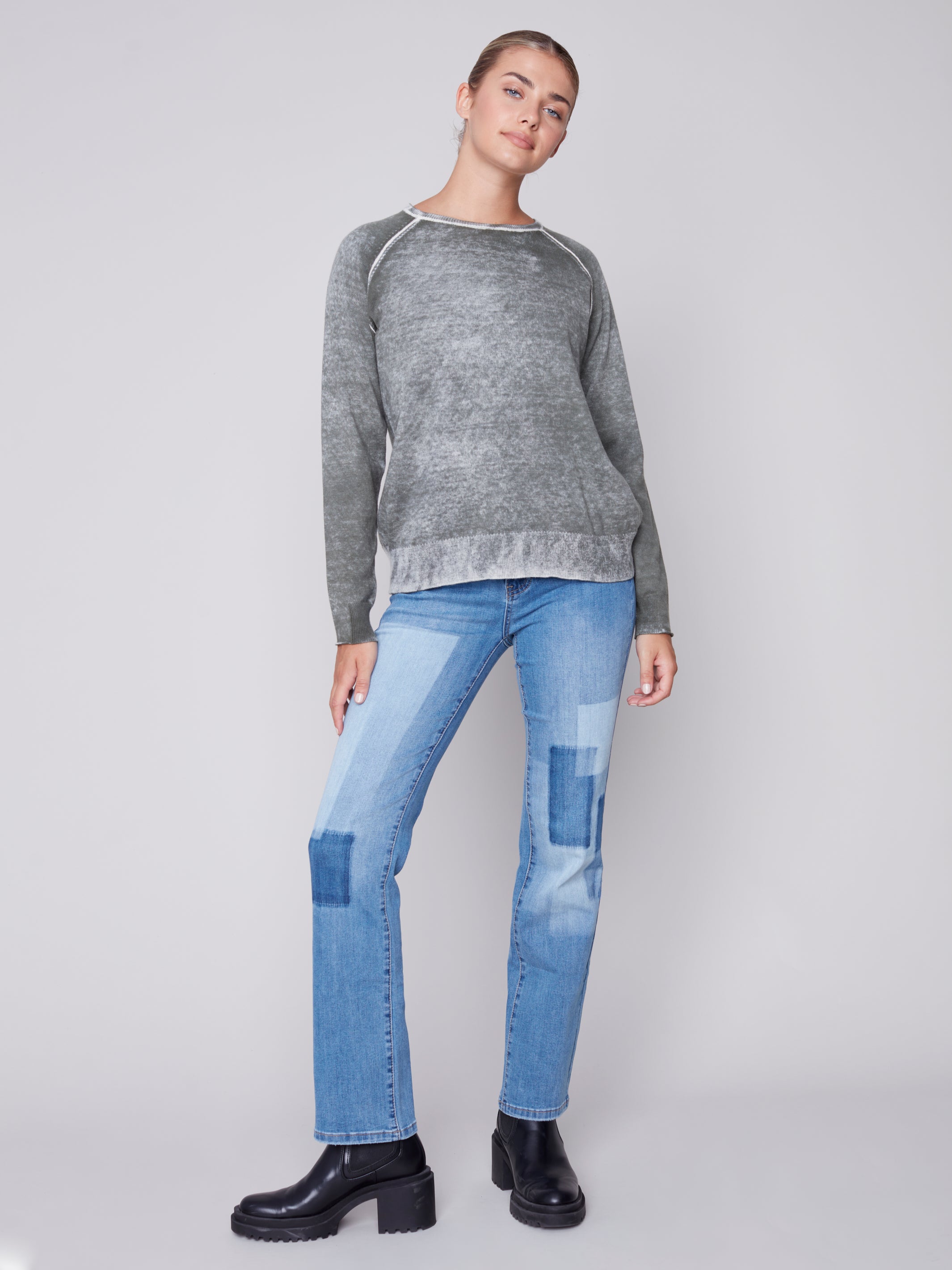 Charlie B Raglan Sleeve Washed Out Sweater - Spruce