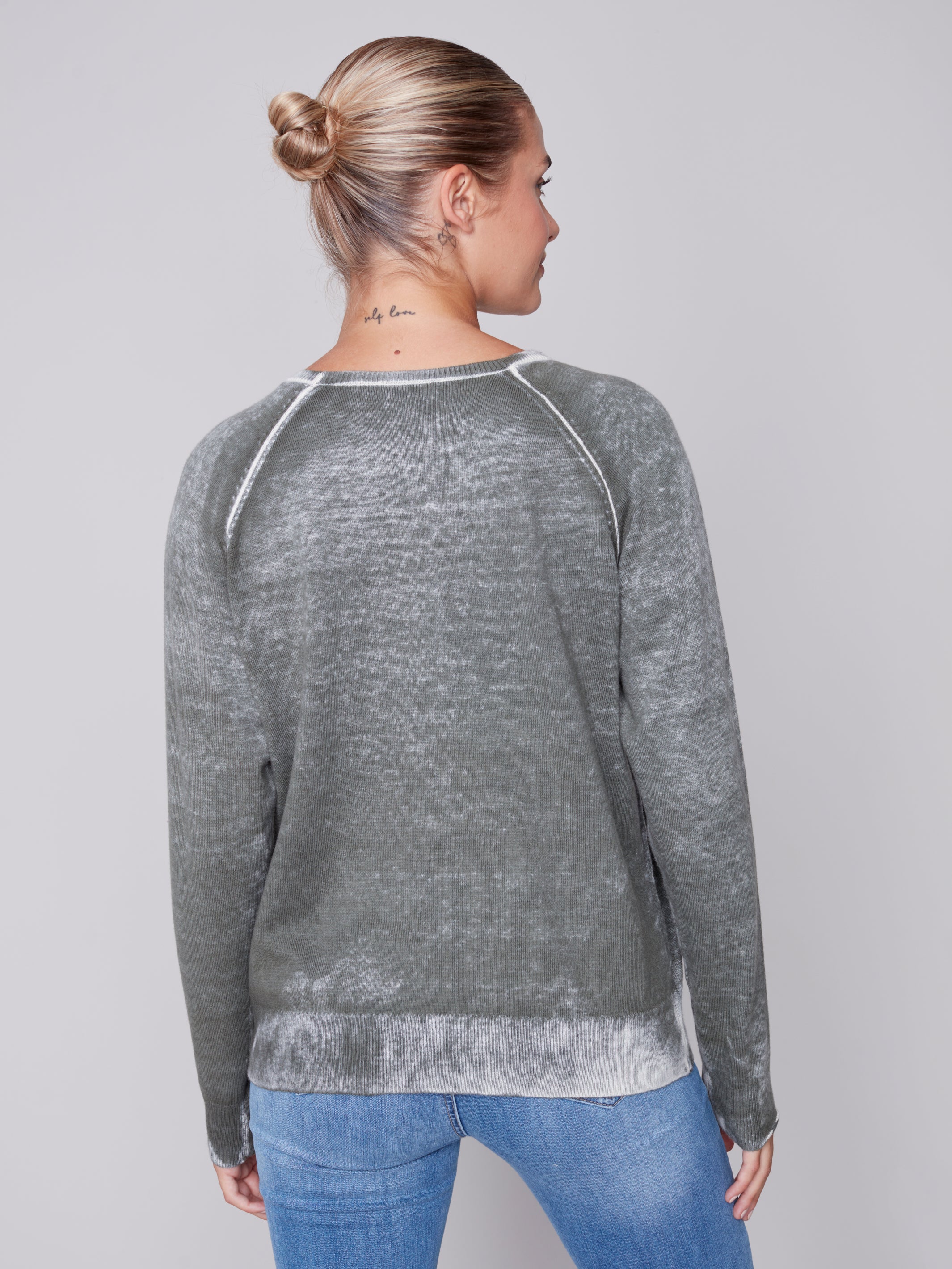 Charlie B Raglan Sleeve Washed Out Sweater - Spruce
