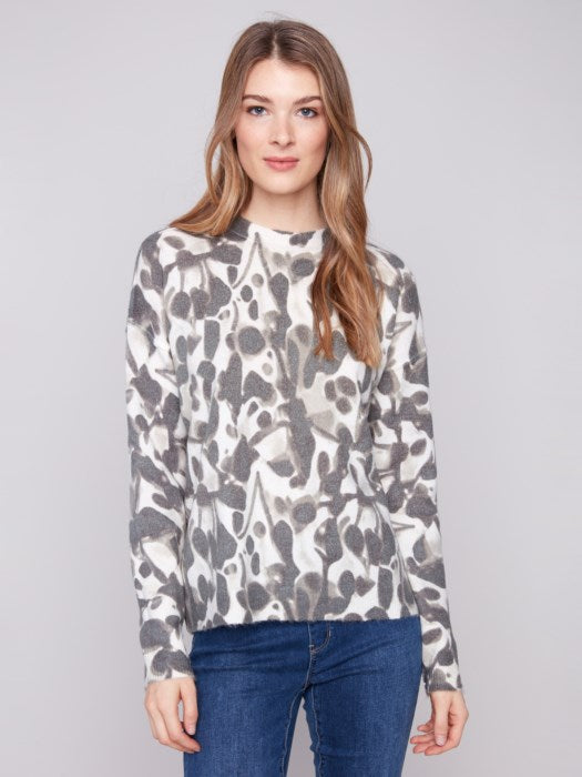 Charlie B Reversible Printed Crew Neck Sweater - Spruce Smudge