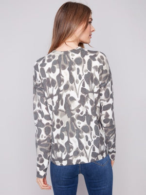 Charlie B Reversible Printed Crew Neck Sweater - Spruce Smudge