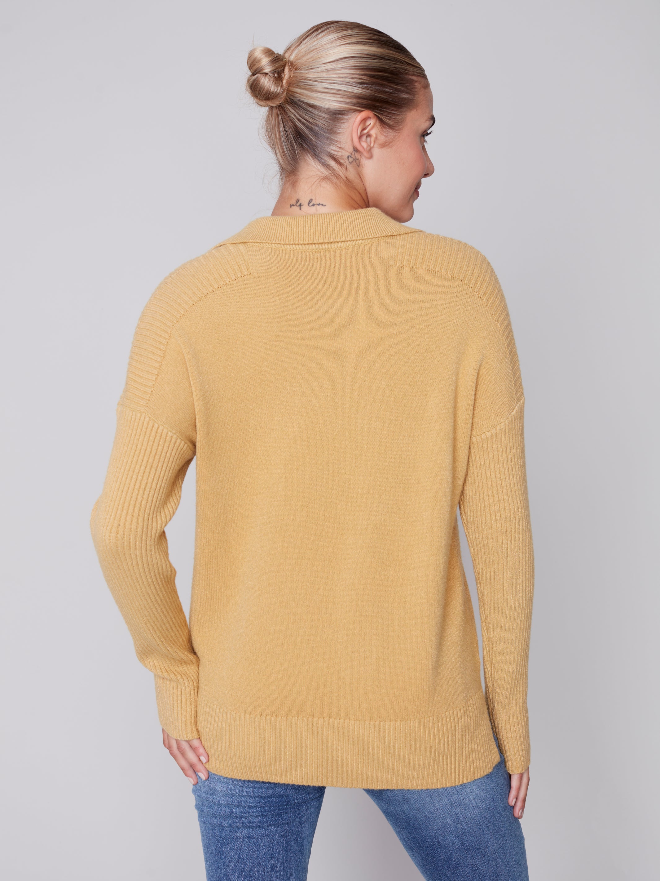 Charlie B Jhonny Collar Sweater with Front Pockets