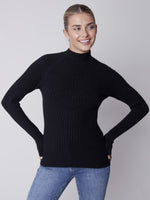 Charlie B Mock Neck Ribbed Sweater - Black