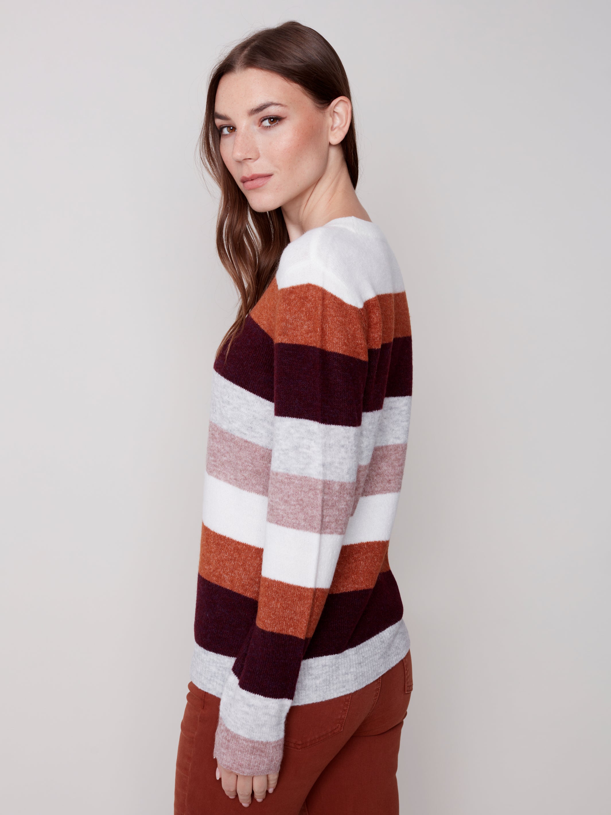 Charlie B Plushy Striped Crew Neck Sweater