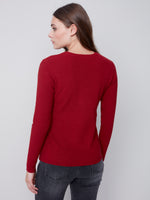 Charlie B Knit V-Neck Sweater with Grommet Detail