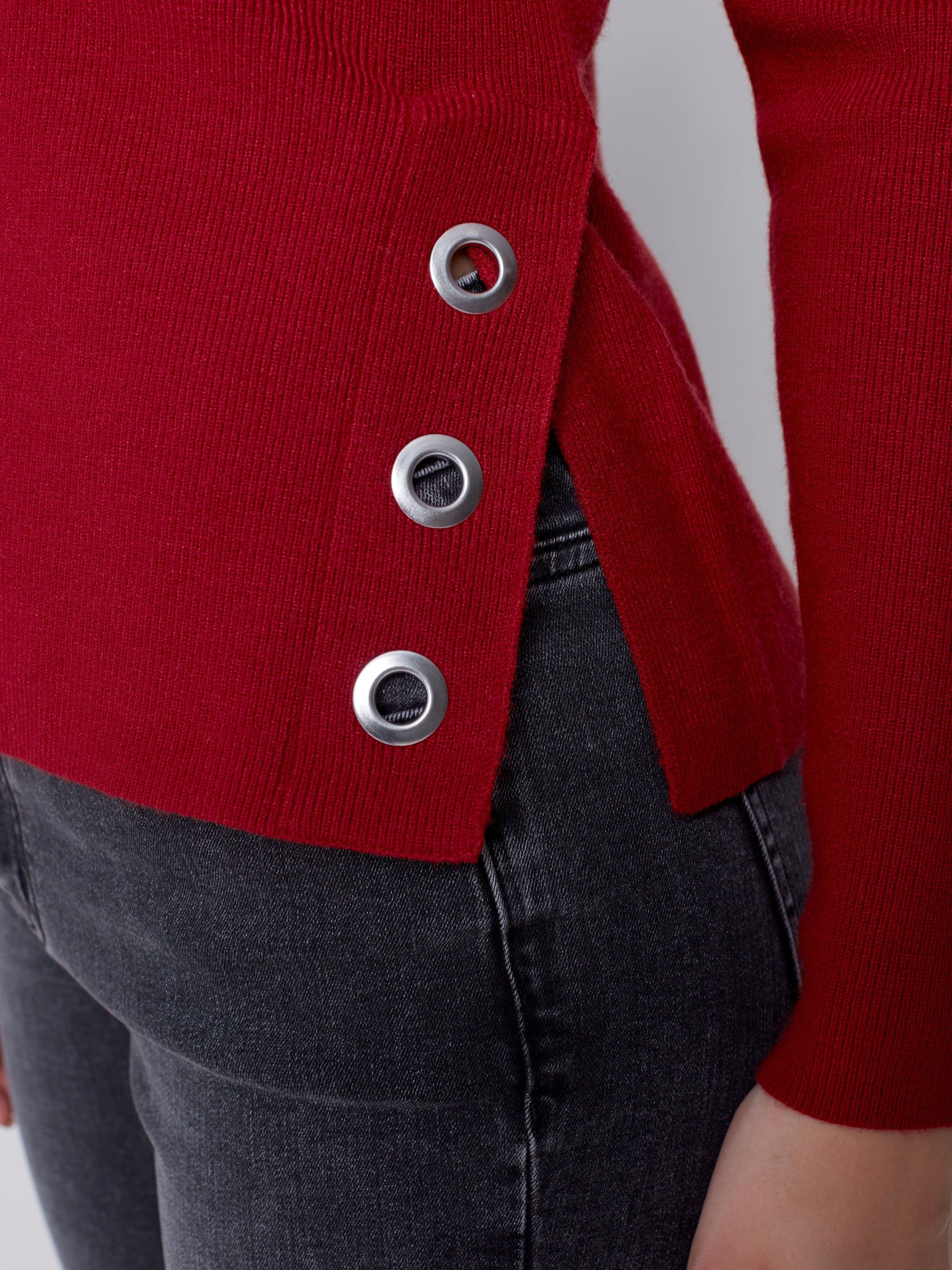 Charlie B Knit V-Neck Sweater with Grommet Detail