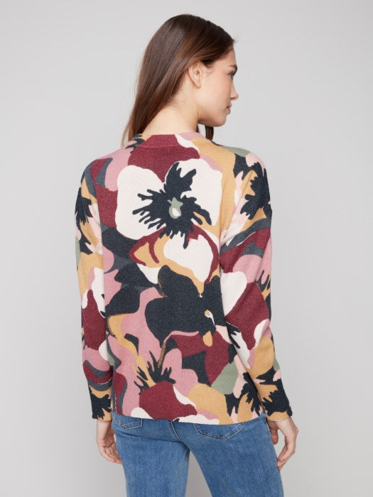 Charlie B Crew Neck Sweater with Zipper Sleeve Detail