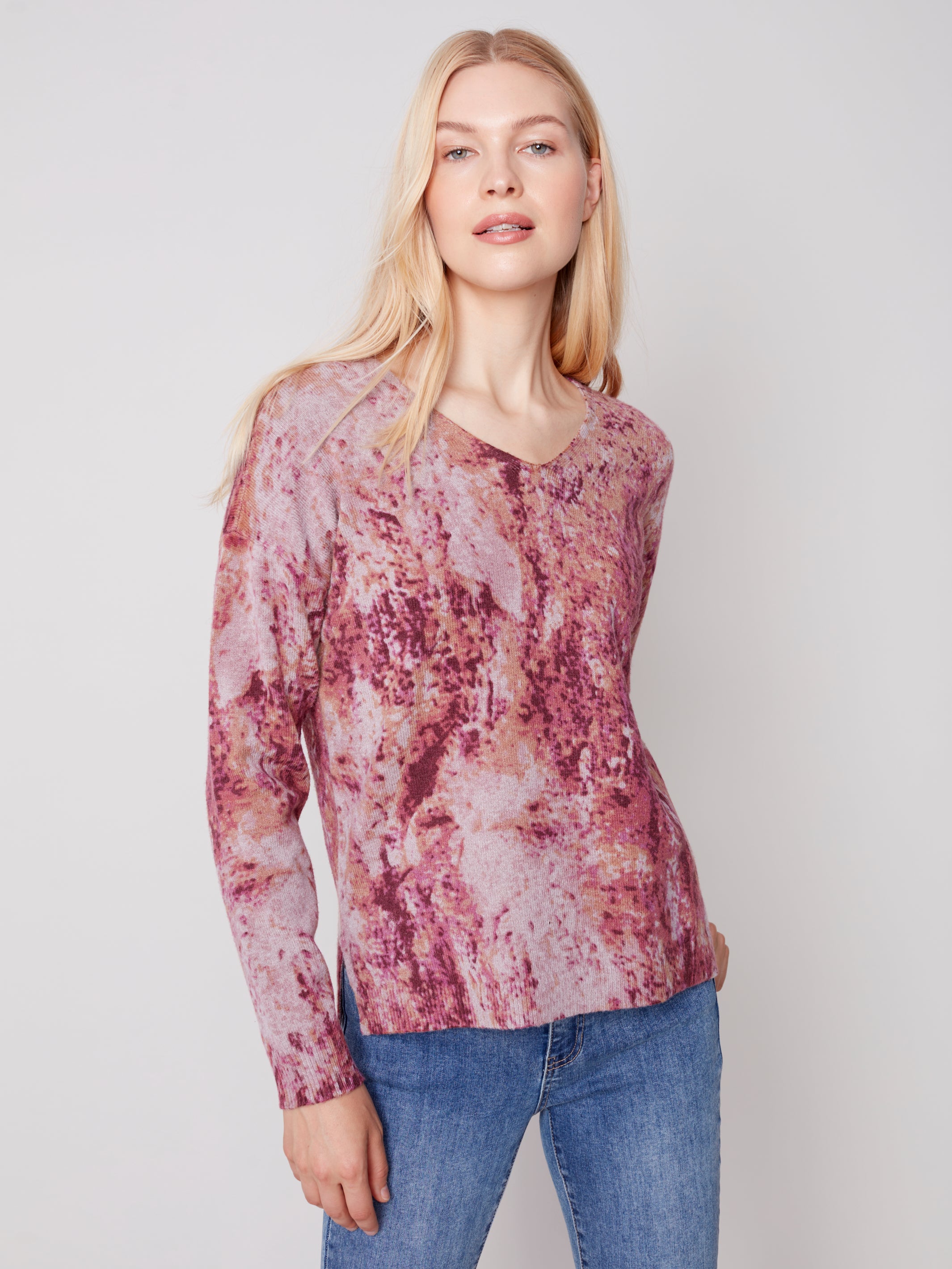 Charlie B Plushy V-Neck Sweater with Drop Sleeve
