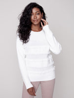 Charlie B Crew Neck Sweater with Frayed Detail - Cream