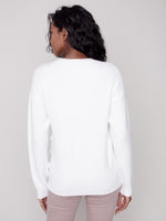 Charlie B Crew Neck Sweater with Frayed Detail - Cream