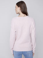 Charlie B Crew Neck Sweater with Frayed Detail - Powder