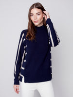Charlie B Mock Neck Sweater with Striped Side Detail
