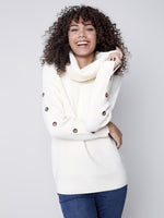 Charlie B Cowl Neck Sweater with Button Detail - Ecru