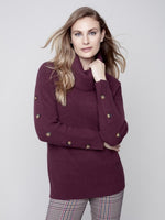 Charlie B Cowl Neck Sweater with Button Detail - Port
