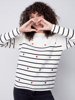 Charlie B Stripe Sweater with Embroidered Mini Hearts