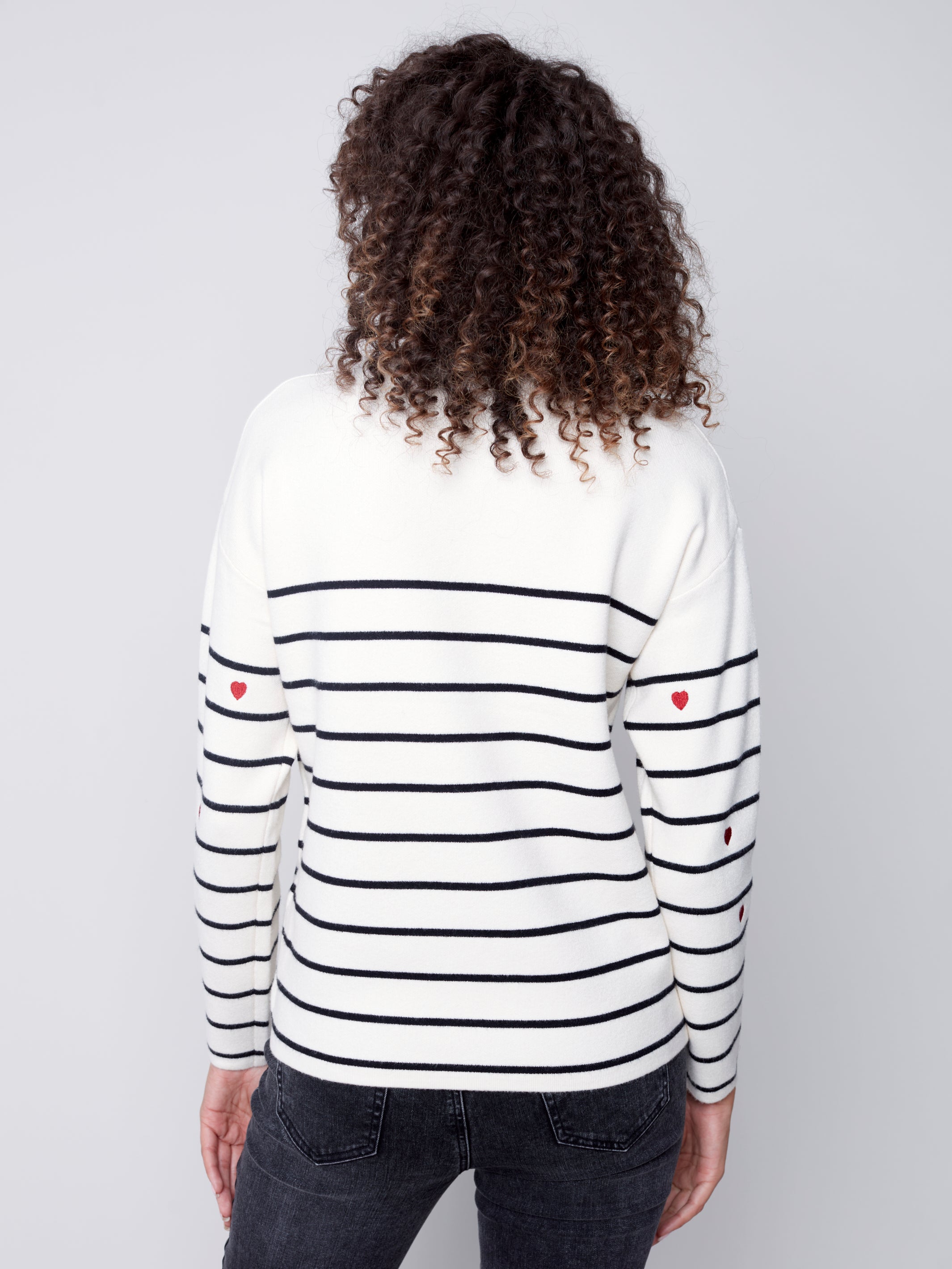 Charlie B Stripe Sweater with Embroidered Mini Hearts