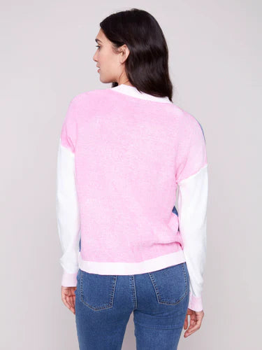 Charlie B Color Block Cotton V-Neck Sweater