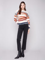 Charlie B Patchwork Knit Drop Shoulder Sweater - Sepia
