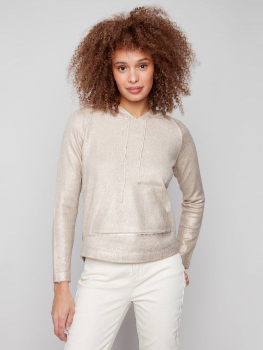 Charlie B Metallic Knit Hooded Sweatshirt