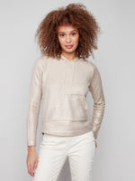 Charlie B Metallic Knit Hooded Sweatshirt