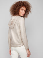 Charlie B Metallic Knit Hooded Sweatshirt