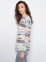Charlie B Reversible Drop Shoulder Printed Crew Neck Sweater - Stream
