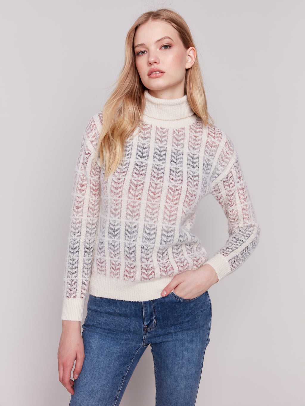 Charlie B Fuzzy Arrow Turtleneck Sweater